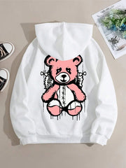 Lovely Puppet Bear Printing Hooded Female Fashion Soft Hoodie Autumn Oversize