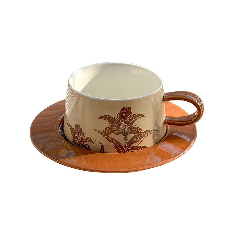 Retro Coffee Cup Niche Apricot Coffee Latte Cup And Plate Set Afternoon