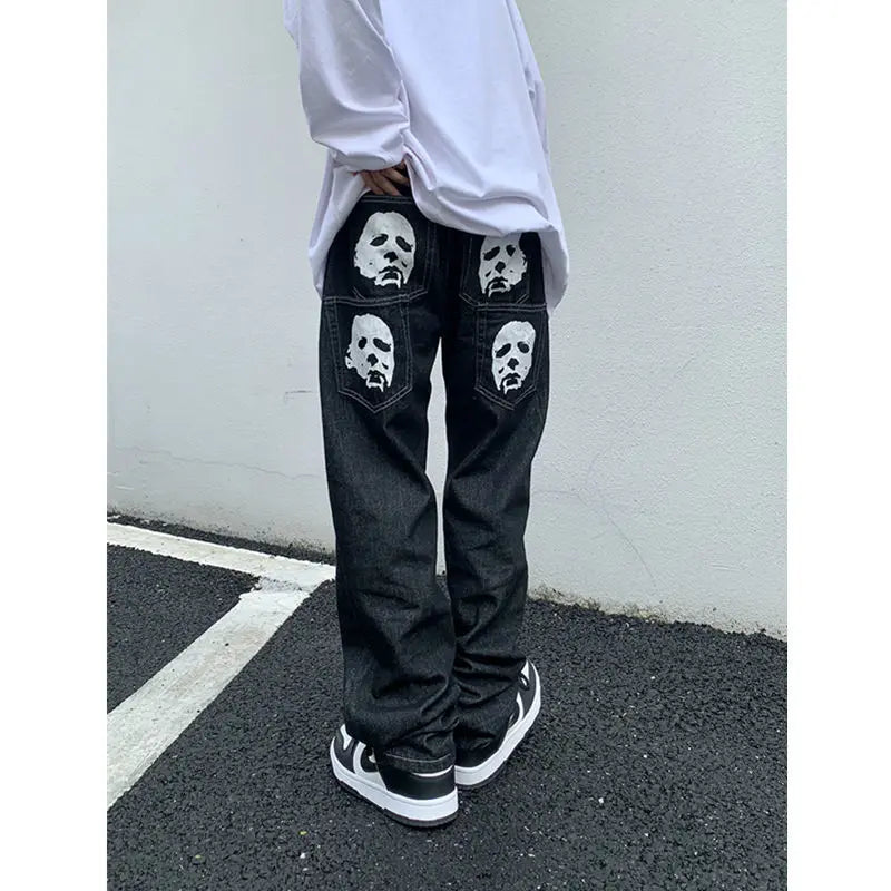 Y2K Retro Head Print Jeans Loose Fit Trend