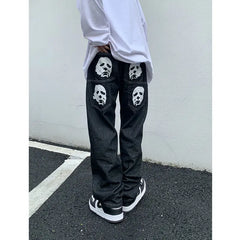 Y2K Retro Head Print Jeans Loose Fit Trend
