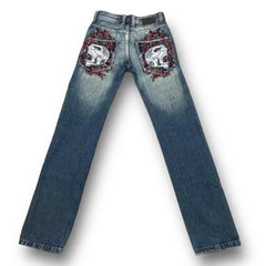 Retro Flame Skull High-Waist Jeans Harajuku Slim Denim for Women
