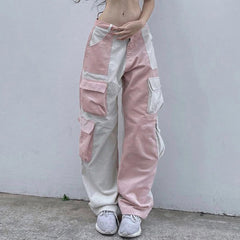 Corduroy Cargo Pants for Women High Waist Street Trend with Multi Pocket Design