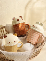 Cartoon Cute Little Bear Mug Couple Ceramic Mug With Lid Women