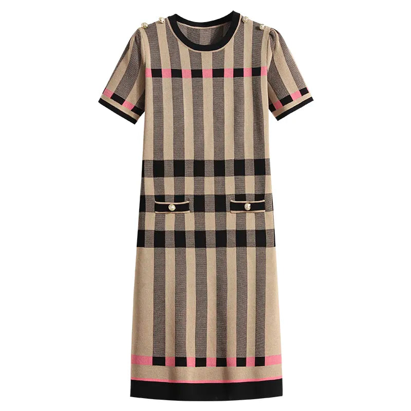 Spring Autumn Striped Sweater Tunic Dress Women's Fashion