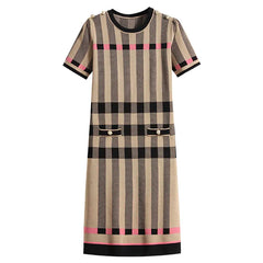 Spring Autumn Striped Sweater Tunic Dress Women's Fashion