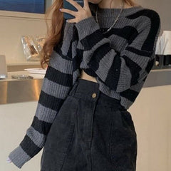Sweater Korean Style Women Vintage Oversize Long Sleeve O-neck Pullovers Tops