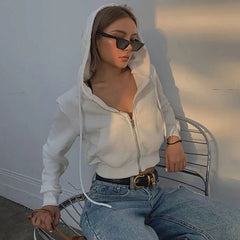Hoodies Vintage Women Sexy Y2K Solid Short Sweatshirt