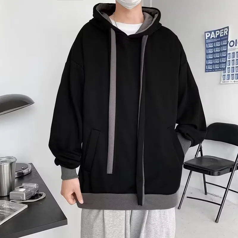 Men Hoodie Solid Color Long Sleeve Casual Style for Autumn