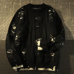 Men Punk Style Thick Sweater Hollow Out Patchwork Design