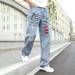 Men's y2k Baggy Jeans Hip Hop Ripped Trousers Harem Cartoon Loose