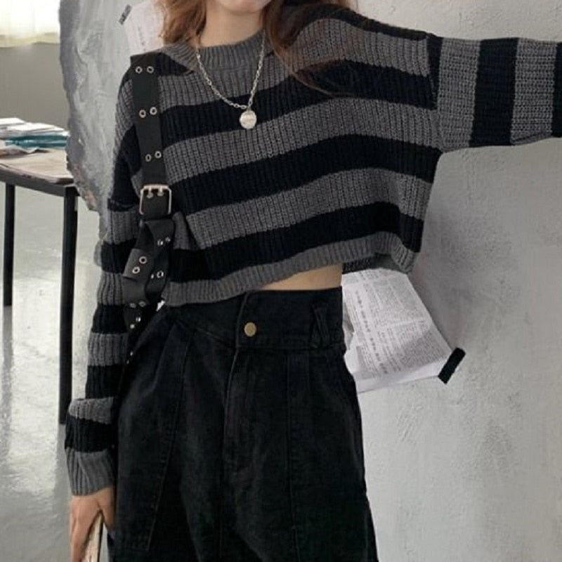 Sweater Korean Style Women Vintage Oversize Long Sleeve O-neck Pullovers Tops