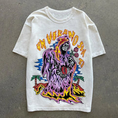 Hip Hop Y2K Streetwear Cowboy T-shirt Skeleton Print Men