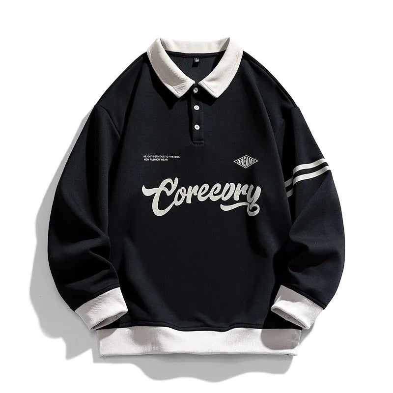 Men Oversized Contrasting Colors Lapel Hip Hop Streetwear Baseball Hoodie
