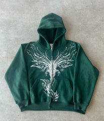 Men Hoodies Printed Pattern Zip Up Streetwear Punk