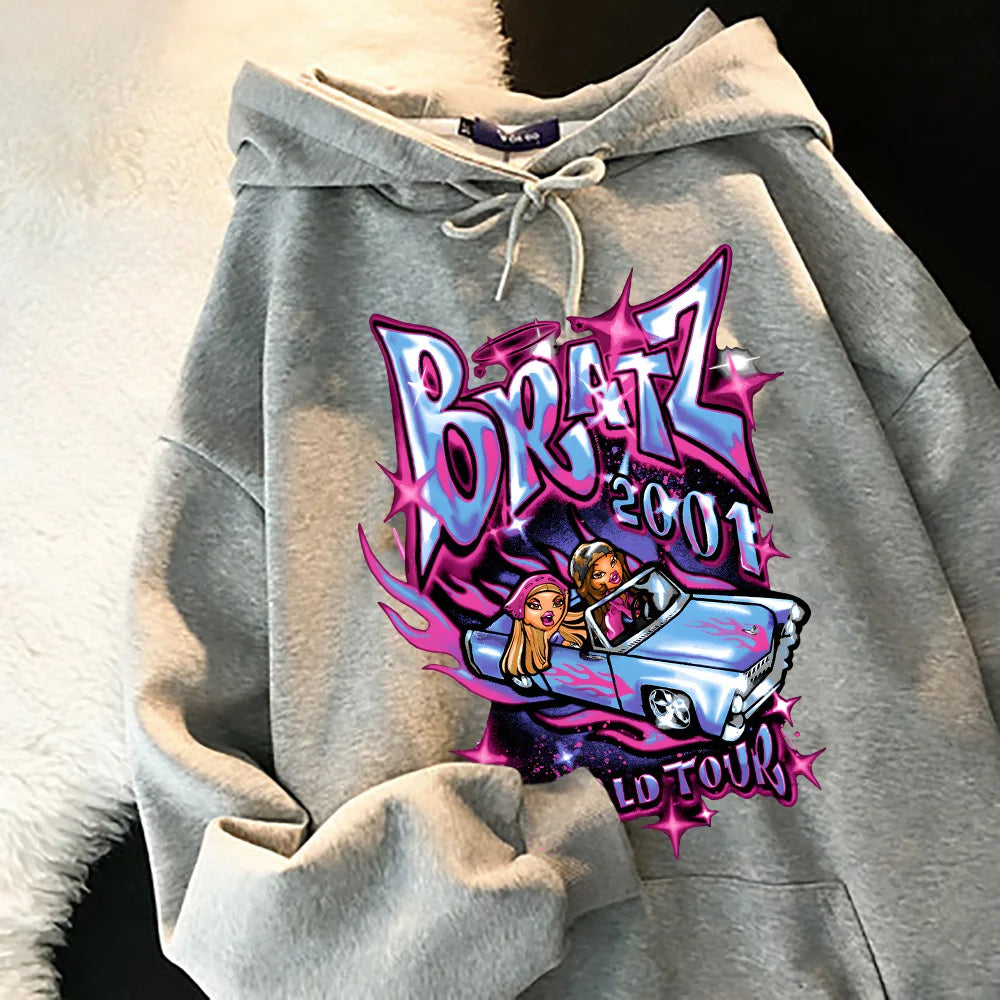 Bratz Letter Hoodies Men Casual Black Tops harajuku Fashion Streetwear