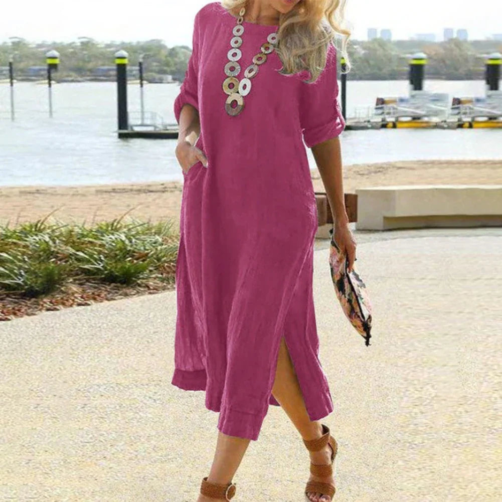 Solid Color Casual Baggy Tunic Dress