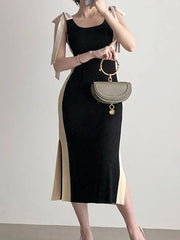 Contrasting Knitted Tie-Up Dress - 2024 Spring/Summer