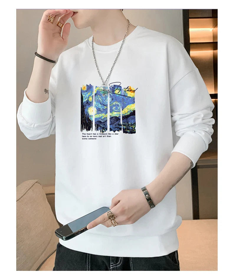 Autumn Starry Night Printed Sweatshirt Loose Fashion Van Gogh Works Hoodies Male