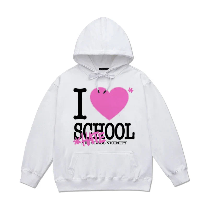 Men Casual Hoodies I Love School Tops Fashion Streetwear Clothing Thick