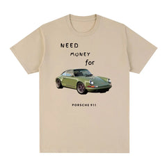 Men's Letter Print Need Money For Porsche 911 Tops Tees