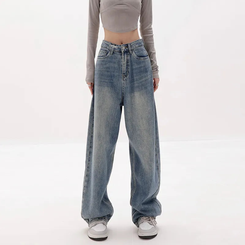 Baggy Jeans Women High Waisted Jeans Wide Leg Denim Pants Light Blue Loose Trousers 2023