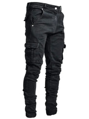 Jeans Pants Multi Pockets Denim Pantalones Slim Fit