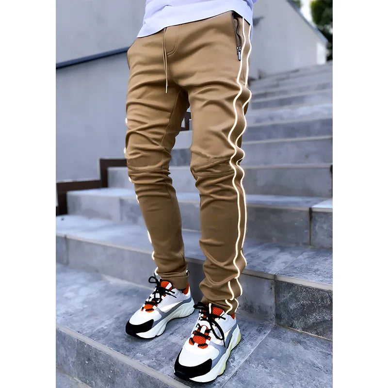 Men's Workwear Pants Elastic Reflective Sports Fitness