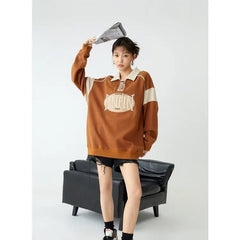 Y2K Vintage Letter Polo Sweatshirt Harajuku Kpop Oversized Patchwork Top