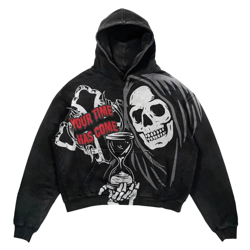 Y2K Grunge Oversized Women Hoodie Skull and Cross Streetwear