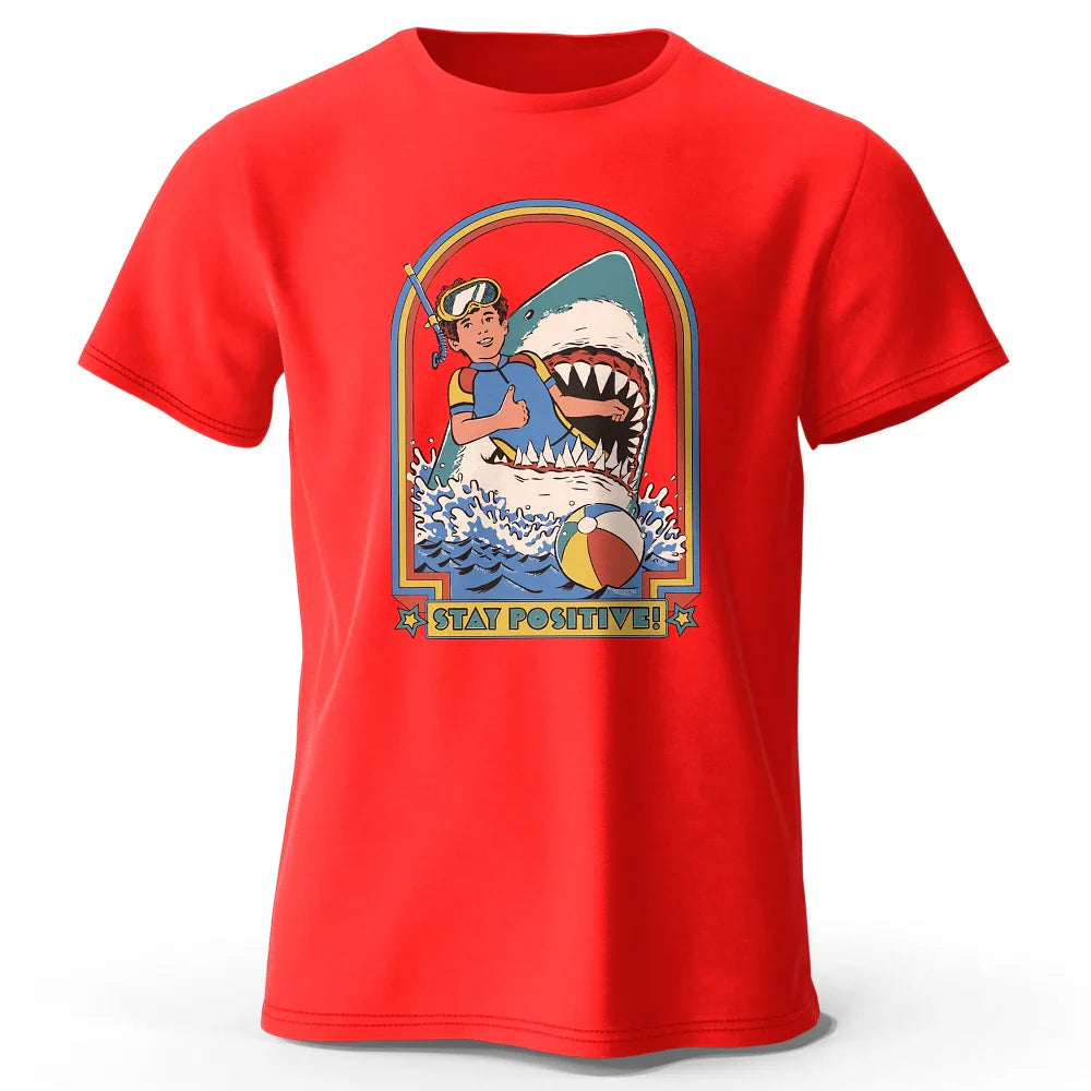 Men Stay Positive Printed Cotton Classic Vintage Funny Tops Tees