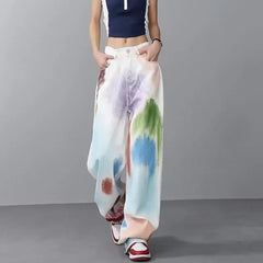 2024 Spring Summer Cool Colored Paint Jeans Casual Women Graffiti Casual