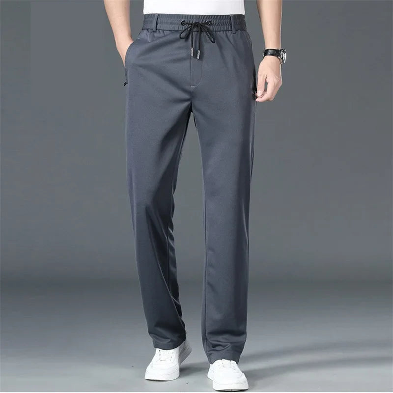 Stylish and Comfortable: Blue Men's Straight Stretch Pants for Business and Work