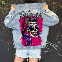 Skull Jacket Women Streetwear Fashion Printed Denim for Women