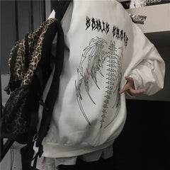 Punk Black Sweatshirts Gothic Grunge Oversized Hoodie for Women's