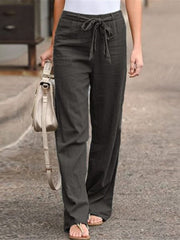 Cotton and Linen Wide-Leg Pants Elastic Waist Minimalist Style"