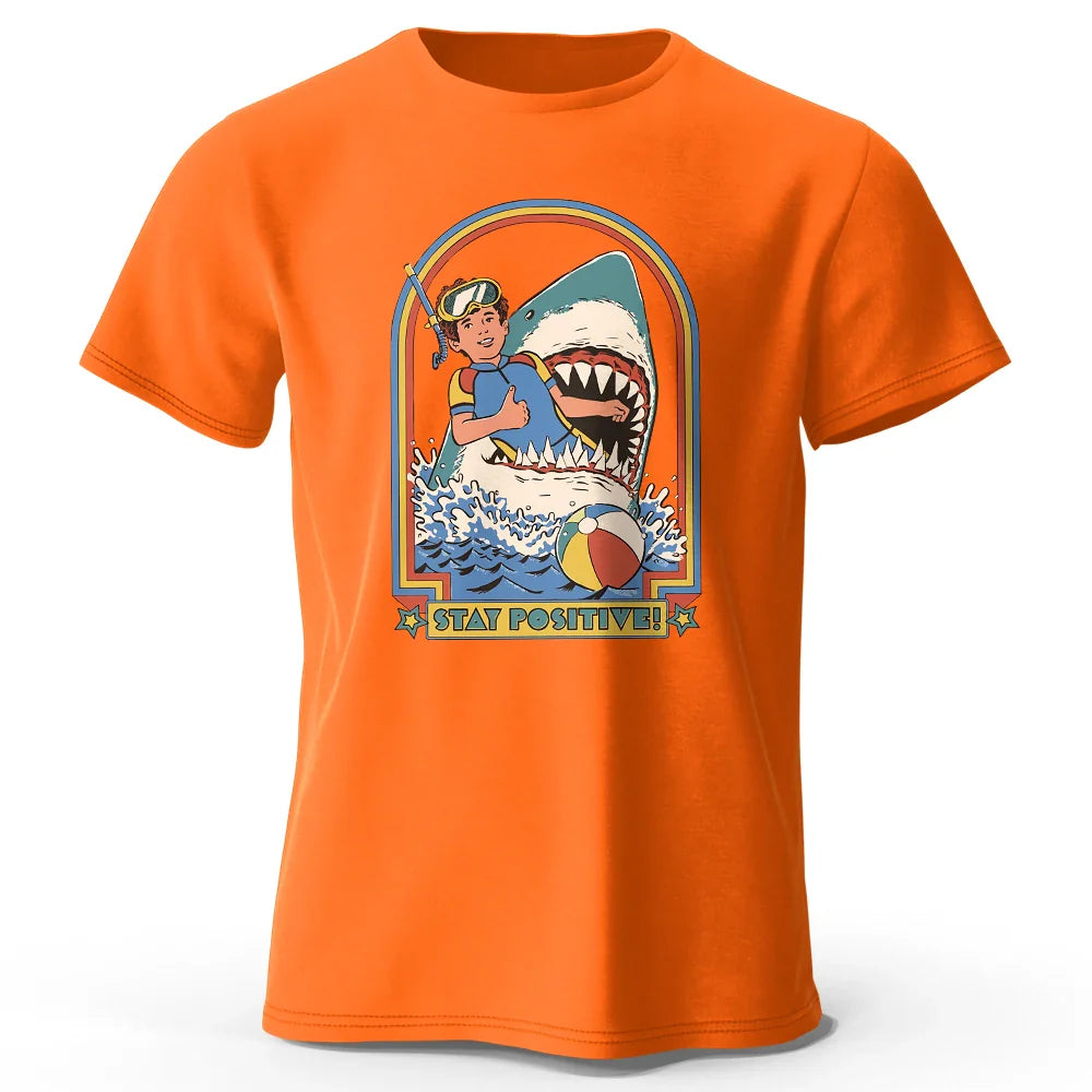 Men Stay Positive Printed Cotton Classic Vintage Funny Tops Tees