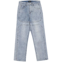 Men Retro Straight Wide Leg Blue Jeans Loose Casual Denim Pants