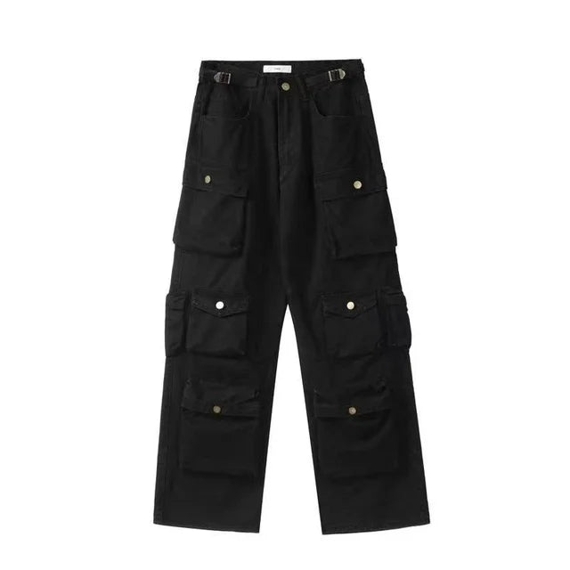 Y2K Plus-Size Tooling Jeans American Trend Multi-Pocket Straight and Loose Fit