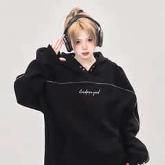 Kpop Streetwear Oversized Hoodies Women Harajuku Grunge Letter Print Vintage Zipper Thick Y2K