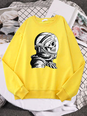 Skull In An Astronaut Helmet Creativity Design Print Men Autumn Fleece Sweatshirt