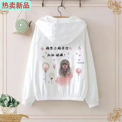 Women's Summer Hooded Sun Jacket Thin Ice Silk, UV Protection, Breathable Short Blouse