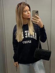 Letter Embroidered Women Sweatshirts Loose Fashion Pullovers Tops Oversized