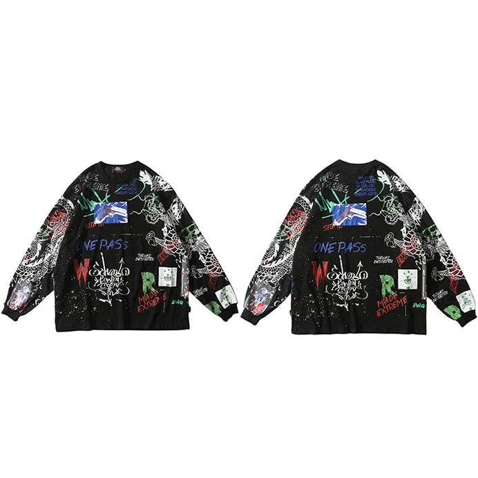 2023 Men Streetwear Hip Hop Graffiti Hoodies Long Sleeve Harajuku Oversized  Autumn Loose