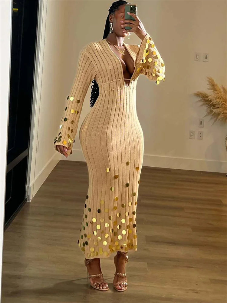 Amara Sequin Knit Maxi Dress