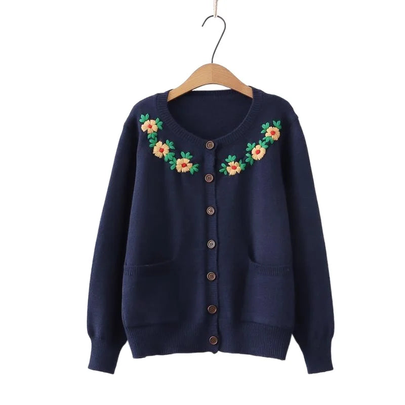 2023 Autumn Women's Floral Embroidered Cardigan: V-Neck Chic Sweater