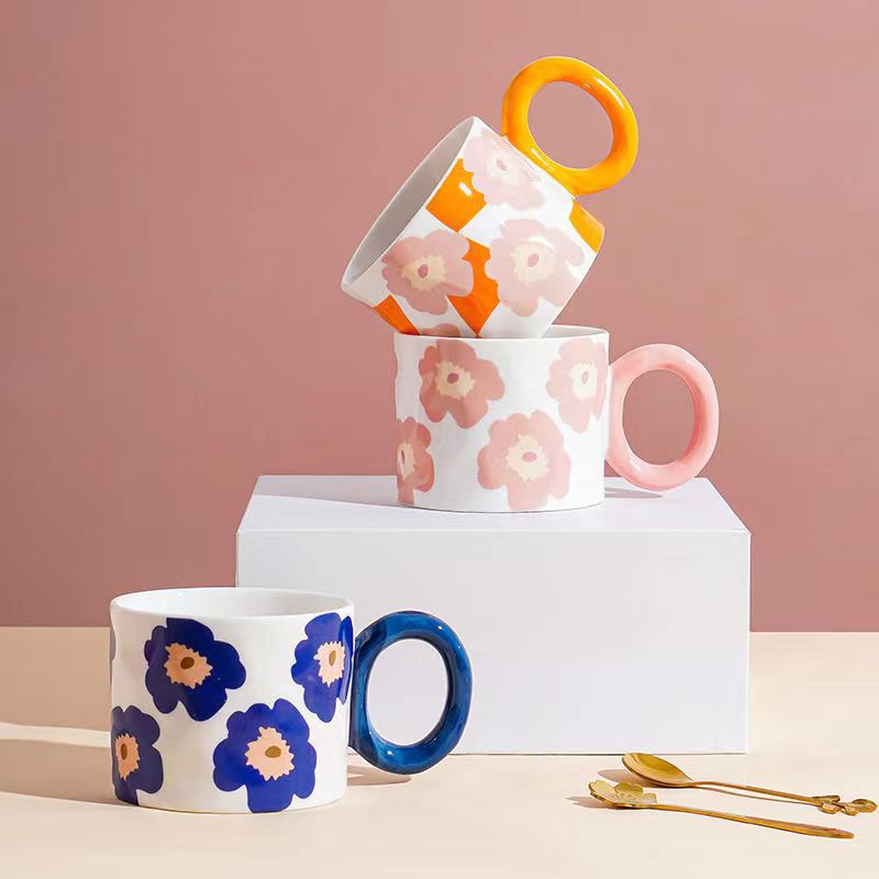 Ceramic single cup with handle  modern simple