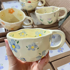 Ceramic Mugs Coffee Cups Hand Pinched Irregular Flower Milk Tea korean style