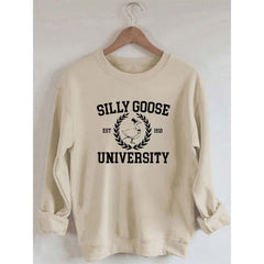 Silly Goose University Print Women's Cotton Sweatshirt Cute and Comfy Long Sleeves