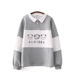 2023 Autumn Kawaii Cartoon Bear Sweatshirt - Fleece, Fake Two-Piece with Turndown Collar