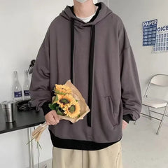Men Hoodie Solid Color Long Sleeve Casual Style for Autumn